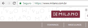 site seguro, site milano,, exemplo de site seguro, https://www.milano.com.br/, imagem mostra um print da barra de navegação de um site seguro, destacando os icones do cadeado e o s do HTTPS